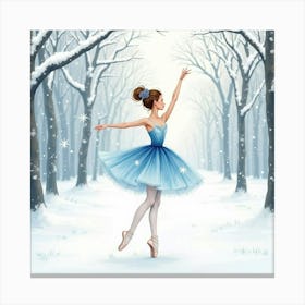 Watercolor Ballerina In Snowy Winter Wonderland 1 Canvas Print