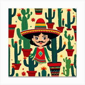 Mexican Girl With Cactus 6 Canvas Print