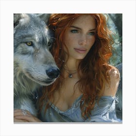 Wolf And Woman 2 Canvas Print