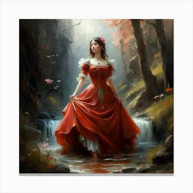 Fairytale Girl In Red Dress Canvas Print