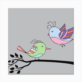 Birds Flying Branch Encounter Canvas Print