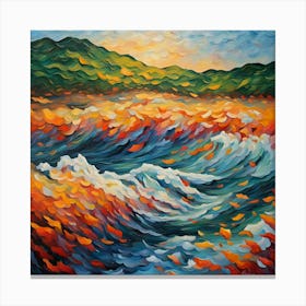 Waves Sea Ocean Water Nature Watercolor Painting Digital Art Canvas Print