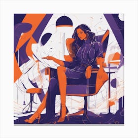 Drew Illustration Of Girl On Chair In Bright Colors, Vector Ilustracije, In The Style Of Dark Navy A (1) Canvas Print