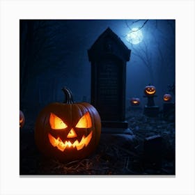 A Sinisterjack O Lantern Grinning Wildly Cast In Eerie Luminescence By The Ambient Night Fear Lur (3) Canvas Print