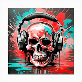 Skull With Headphones 10 Canvas Print