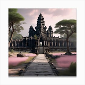 Angkor Wat Pink and Black Landscape Canvas Print