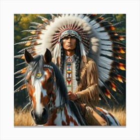 Captivating Native American Art: Traditional Attire, Steeds, and Cultural Richness Canvas Print
