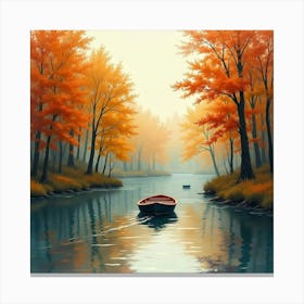 Cozy Boat Ride Through Watercolor Autumn Forest 1 Canvas Print