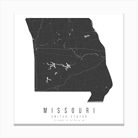 Missouri Mono Black And White Modern Minimal Street Map Square Canvas Print