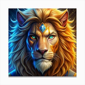 Lion With A Golden Crown And Green Eyes Canvas Print