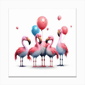 Flamingos With Balloons Canvas Print