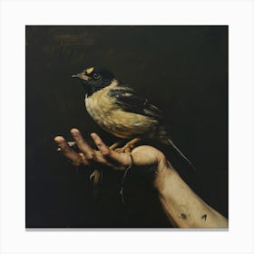 Bird Perched On A Hand Canvas Print