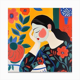 Sleepy Woman With Floral Dress, The Matisse Inspired Art Collection Canvas Print