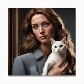 A Photorealistic Model With A Cat In Her Hand Looking In The Camera 748168013 Canvas Print