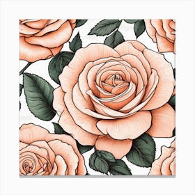 Peach Roses Seamless Pattern 4 Canvas Print