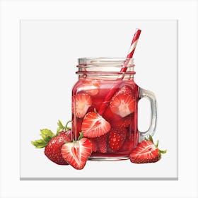 Strawberry Juice In A Mason Jar 3 Canvas Print