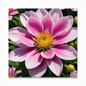 Dahlia, Illustrate A Close Up Of A Blooming Flower With Intricate Canvas Print