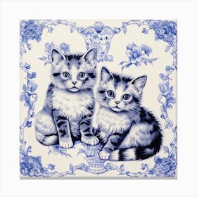 Kittens Cats Delft Tile Illustration 3 Canvas Print