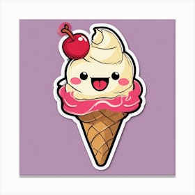 A Cute Ice Cream Cone With A Cherry On Top Sticker Canvas Print
