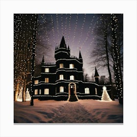 Castle at night on the snow Canvas Print