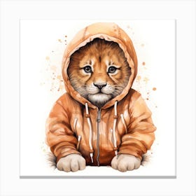 Watercolour Cartoon Lion In A Hoodie 1 Canvas Print