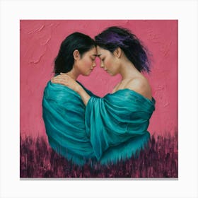 Artistic print of two women in an affectionate embrace Canvas Print