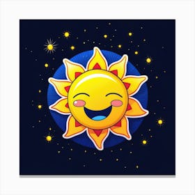 Lovely smiling sun on a blue gradient background 19 Canvas Print