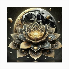 Lotus Flower With Moon Canvas Print