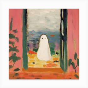 Open Window With A Ghost, Matisse Style, Spooky Halloween Square 2 Canvas Print