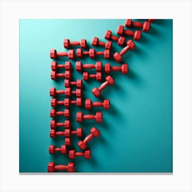 Red Dumbbells On Blue Background Canvas Print