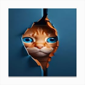 Cat Peeking Out Of A Door Canvas Print