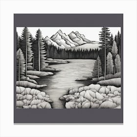 Black And White Landscape Painting Canvas Print