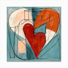 Abstract Chalk Blue & Burnt Orange Heart 1 Canvas Print