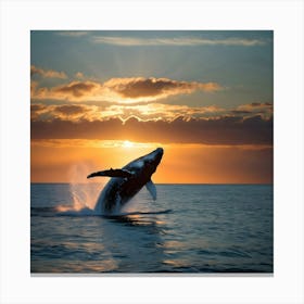 Humpback Whale Breaching At Sunset 22 Canvas Print