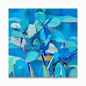 Blue On Blue Leaf Abstract Canvas Print