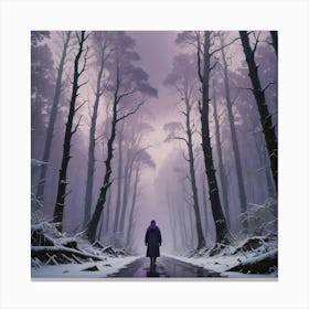 Man Walking InPurple Snow Canvas Print