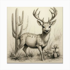 Deer In Cactus Canvas Print