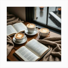 Coffee And Book On A Window Sill 3 Canvas Print