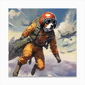 A Badass Anthropomorphic Fighter Pilot Dog, Extremely Low Angle, Atompunk, 50s Fashion Style, Intric (2) Canvas Print