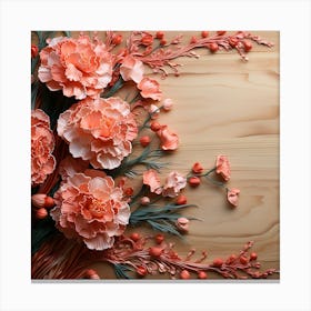 Paper Flowers On Wooden Background Canvas Print