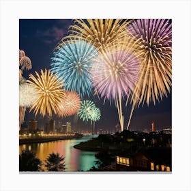 Fireworks In Tokyo Canvas Print