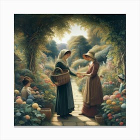 Two Women In A Garden 2 Canvas Print