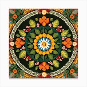 Mandala, Flower Mandala, A Mandala Made From Leaves Flowers And Animals Radiating From A Central Point Canvas Print