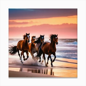 Horses Galloping Across A Wind Swept Beach Canvas Print