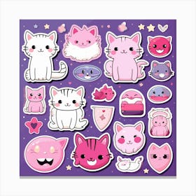 Cats and other elements, Cute Cat Stickers Canvas Print