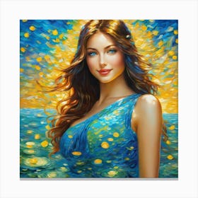 Beautiful Woman Inhj Blue Dress Canvas Print