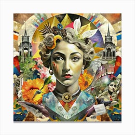 Surreal Collage Of A Woman With Flowers And Cityscapes Canvas Print