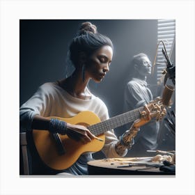Portrait Of A Woman Playing Guitar Canvas Print
