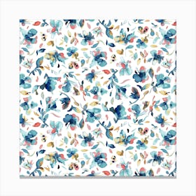 Watery Hibiscus Blue Square Canvas Print