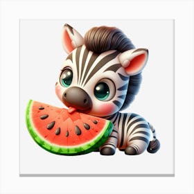 Zebra Eating Watermelon 1 Canvas Print